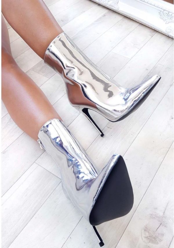 Boots ikrush Meghan Chrome Stiletto Ankle Boots in Silver 1