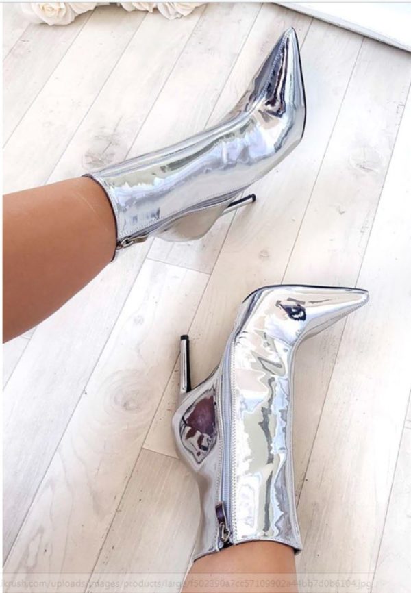 Boots ikrush Meghan Chrome Stiletto Ankle Boots in Silver 2