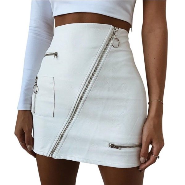 Fashion Women High Waist Pu Leather Mini Skirt Plain Flared Zipper Short Skirt Shiny Fashionista