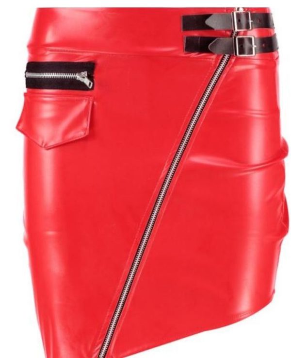 SK014 Asymetric Leather Look Biker Mini Skirt 2