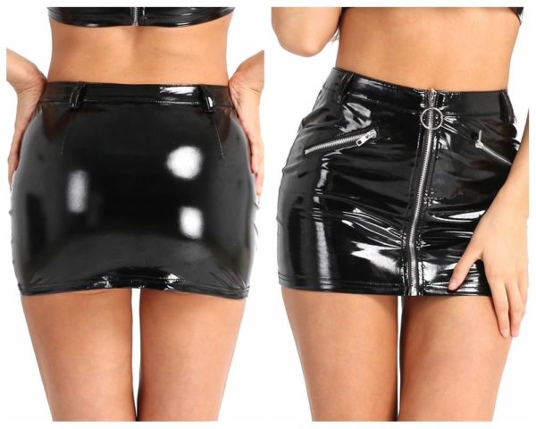 Sexy Women’s Wetlook PVC Leather Zipper Bodycon Mini Pencil Skirt Stretchy Dress 1