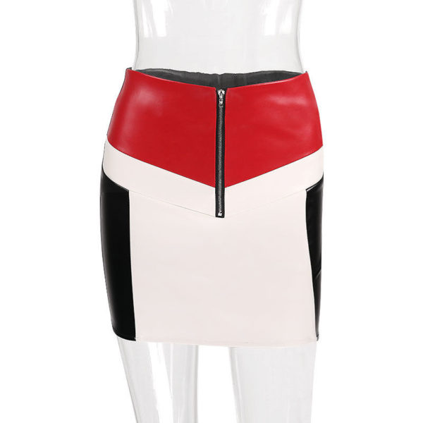 Womens Sexy Leather PU Zipper High Waist Pencil Bodycon Short Mini Skirt Dress Black and White and Red 2