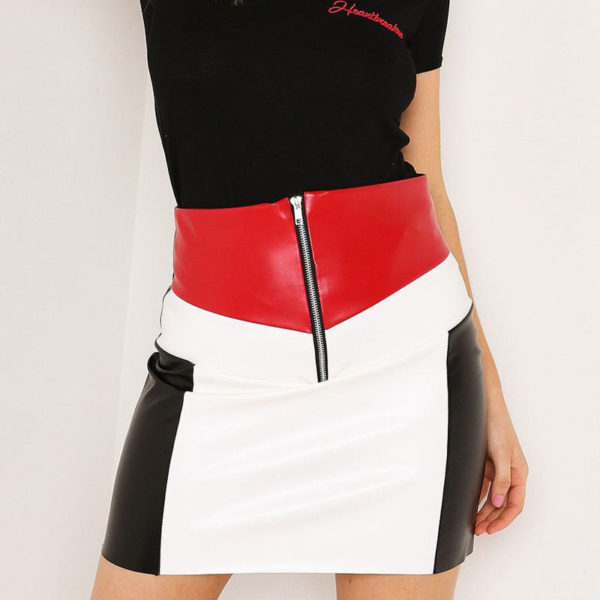 Womens Sexy Leather PU Zipper High Waist Pencil Bodycon Short Mini Skirt Dress Black and White and Red 3