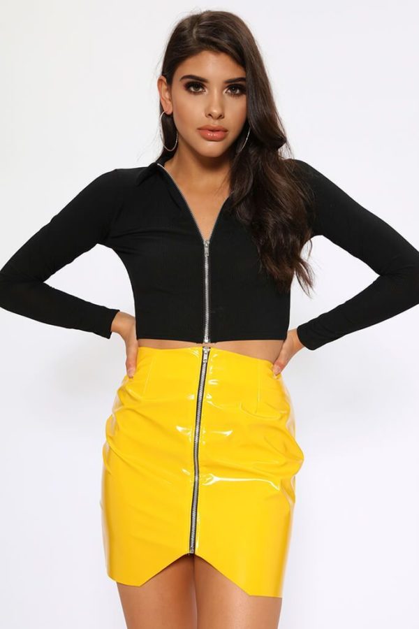 SK017Y PVC Yellow Skirt with Chrome zip 1