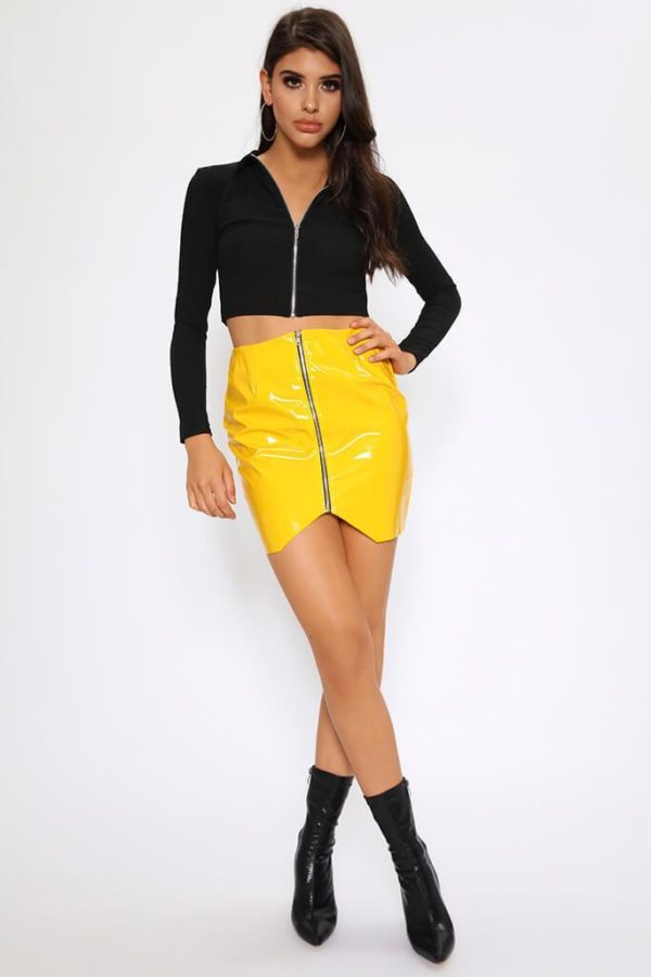 SK017Y PVC Yellow Skirt with Chrome zip 2