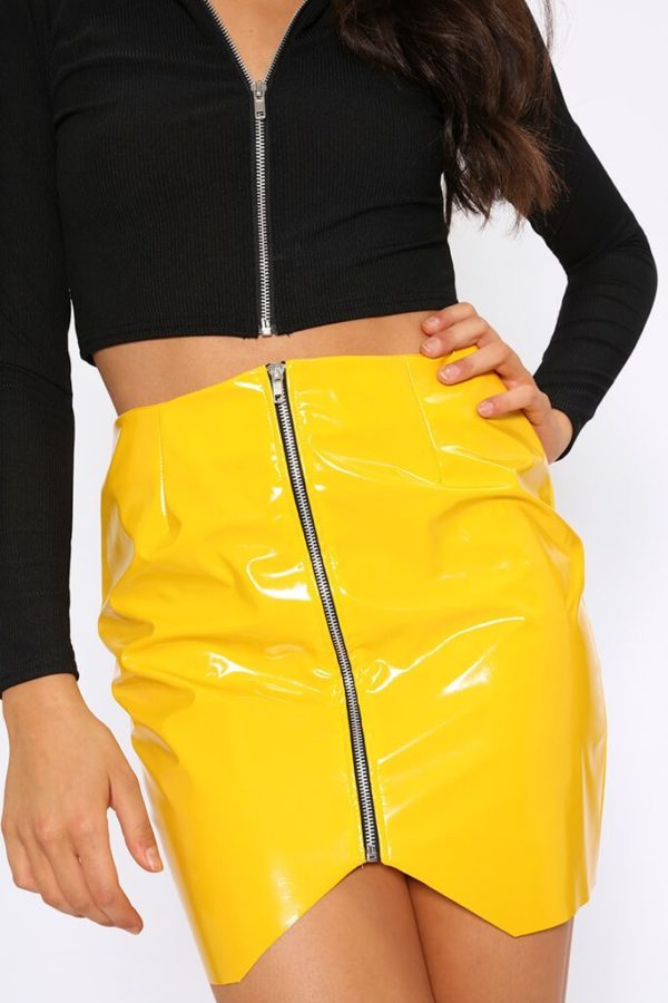 SK017Y PVC Yellow Skirt with Chrome zip 4